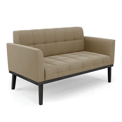 Sofá Namoradeira E Poltrona Base De Madeira Preto Elisa Suede D03 - D'rossi Cor Marrom Rato