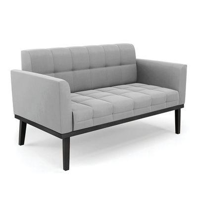 Sofá Namoradeira E 2 Poltronas Base De Madeira Preto Elisa Suede D03 - D'rossi Cor Cinza