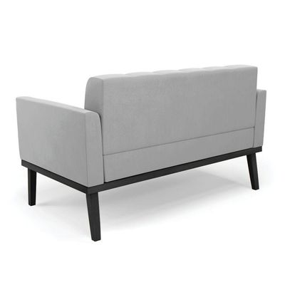 Sofá Namoradeira E 2 Poltronas Base De Madeira Preto Elisa Suede D03 - D'rossi Cor Cinza