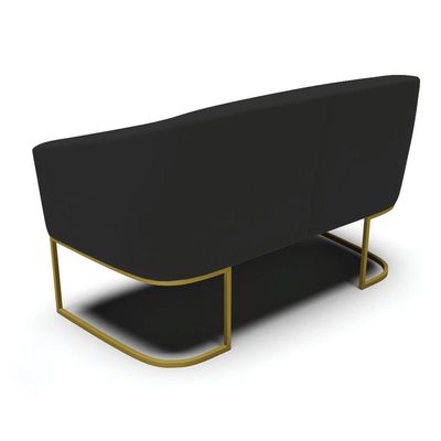 Sofá Namoradeira 2 Lugares Base Industrial Dourado Stella Veludo D03 - D'rossi Cor Preto