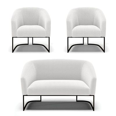 Sofá Namoradeira E 2 Poltronas Base Industrial Preto Stella Bouclê D03 - D'rossi Cor Off White