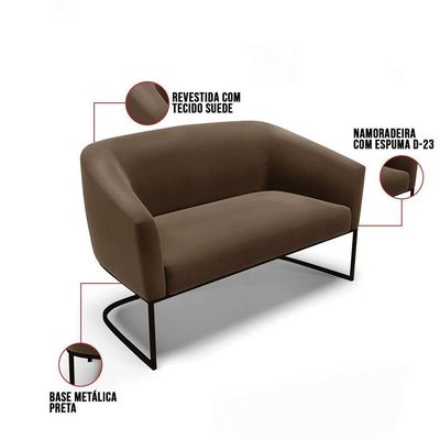 Sofá Namoradeira 2 Lugares Base Industrial Preto Stella Suede D03 - D'rossi Cor Marrom