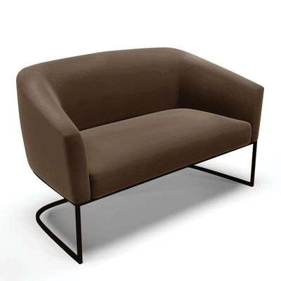 Sofá Namoradeira 2 Lugares Base Industrial Preto Stella Suede D03 - D'rossi Cor Marrom
