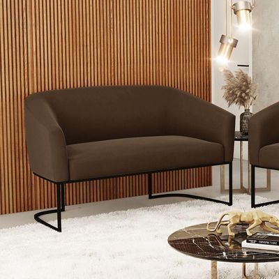 Sofá Namoradeira 2 Lugares Base Industrial Preto Stella Suede D03 - D'rossi Cor Marrom