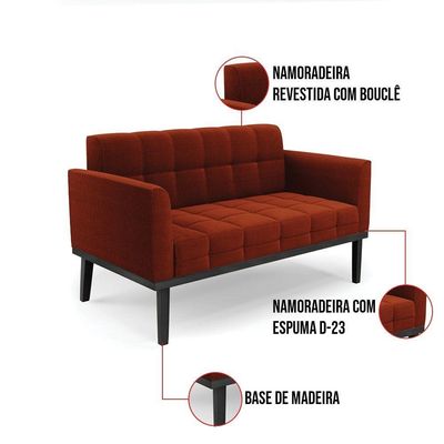 Namoradeira 2 Poltronas Base Madeira Fixa Pto Elisa Bouclê D03 - D?rossi Cor Terra