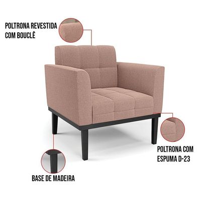 Namoradeira 2 Poltronas Base Madeira Fixa Pto Elisa Bouclê D03 - D?rossi Cor Rose
