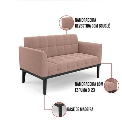 Namoradeira 2 Poltronas Base Madeira Fixa Pto Elisa Bouclê D03 - D?rossi Cor Rose