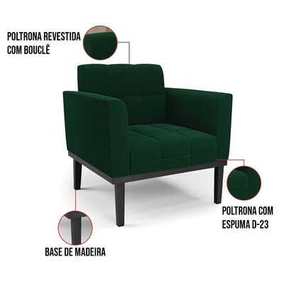 Namoradeira 2 Poltronas Base Madeira Fixa Pto Elisa Bouclê D03 - D?rossi Cor Verde