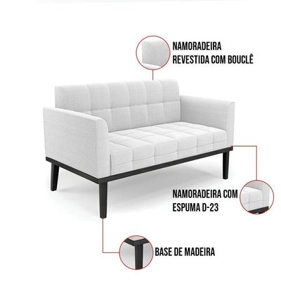 Namoradeira 2 Poltronas Base Madeira Fixa Pto Elisa Bouclê D03 - D?rossi Cor Off White
