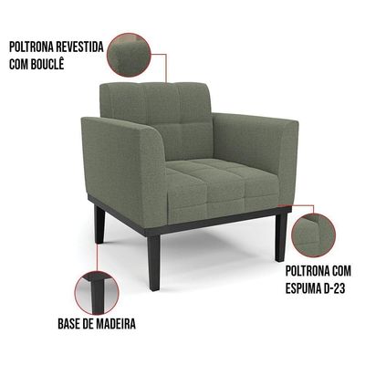 Namoradeira 2 Poltronas Base Madeira Fixa Pto Elisa Bouclê D03 - D?rossi Cor Verde Pistache