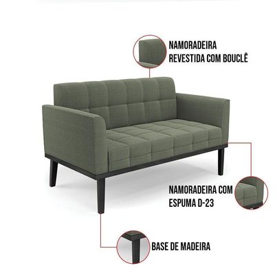Namoradeira 2 Poltronas Base Madeira Fixa Pto Elisa Bouclê D03 - D?rossi Cor Verde Pistache