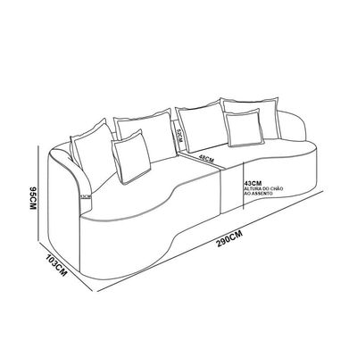 Sofá 5 Lugares Orgânico Living 290cm Mersa Veludo Vermelho K01 - D'rossi