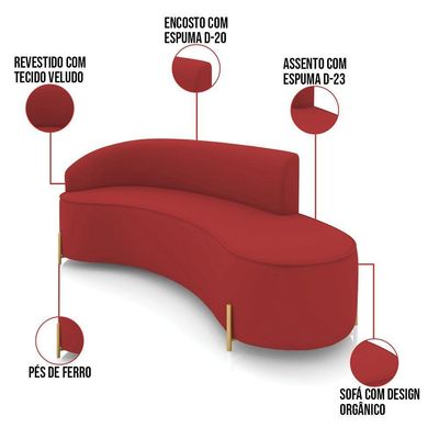 Sofá 4 Lugares Orgânico 220cm Pé Ferro Dourado Morgan Veludo D03 D'rossi Marsala