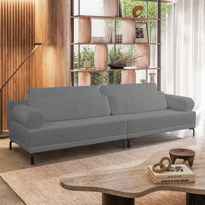 Sofá 4 Lugares Living 274cm Pé Ferro Romeu Bouclê K01 - D'rossi Cinza Escuro