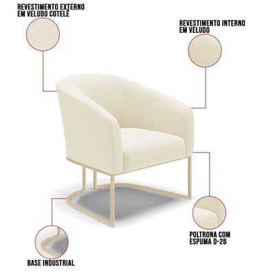 Poltrona Sala Decorativa Stella Base Industrial Veludo Cotelê Verde D'Rossi