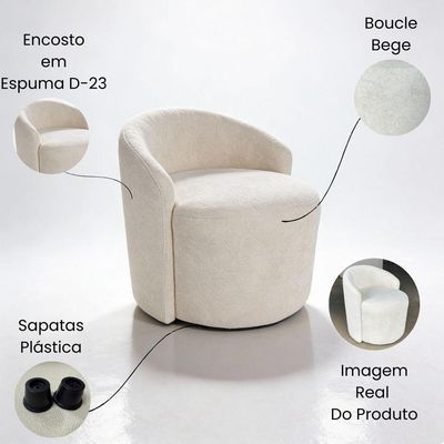 Poltrona Orgânica Redonda Para Sala Lara Confortável Tecido Boucle Cor Bege