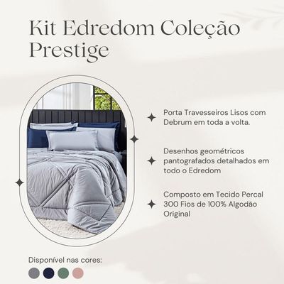 Kit Edredom Liso Queen Prestige Dupla Face Com Fronhas 03 Peças - Tecido Percal 300 Fios 100% Algodão Original Cor Cinza
