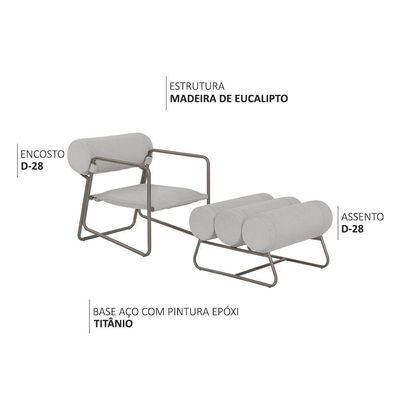 Poltrona Com Puff Detroit Bouclé Cinza Claro - Nexta Casa
