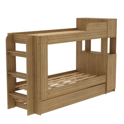 Treliche Com Cama Auxiliar Adulto Baú Superior Escadas Armário 1 Porta Prateleiras Internas Amêndoa