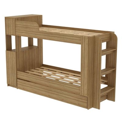 Treliche Com Cama Auxiliar Adulto Baú Superior Escadas Armário 1 Porta Prateleiras Internas Amêndoa
