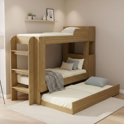 Treliche Com Cama Auxiliar Adulto Baú Superior Escadas Armário 1 Porta Prateleiras Internas Amêndoa