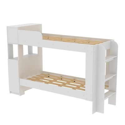 Cama Beliche Adulto Baú Superior Com Escadas Armário De 1 Porta E Prateleiras Internas Branco