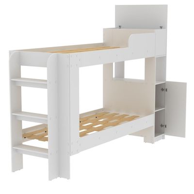Cama Beliche Adulto Baú Superior Com Escadas Armário De 1 Porta E Prateleiras Internas Branco