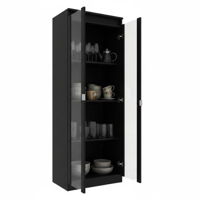 Cristaleira Vertical 2 Portas de Vidro 3 Prateleiras 160,5cmx60cm CR6004 Preto