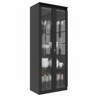 Cristaleira Vertical 2 Portas de Vidro 3 Prateleiras 160,5cmx60cm CR6004 Preto