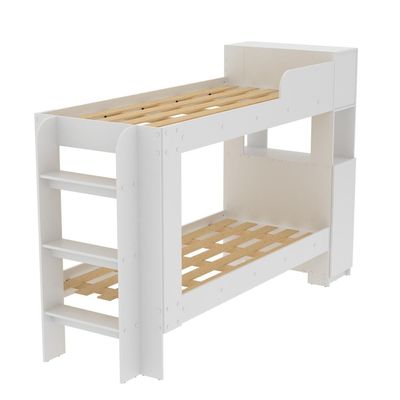 Cama Beliche Adulto Baú Superior Com Escadas Armário De 1 Porta E Prateleiras Internas Branco