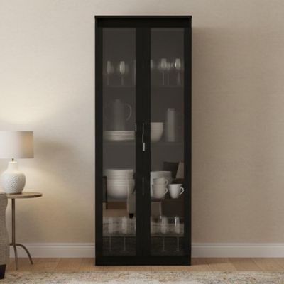 Cristaleira Vertical 2 Portas de Vidro 3 Prateleiras 160,5cmx60cm CR6004 Preto