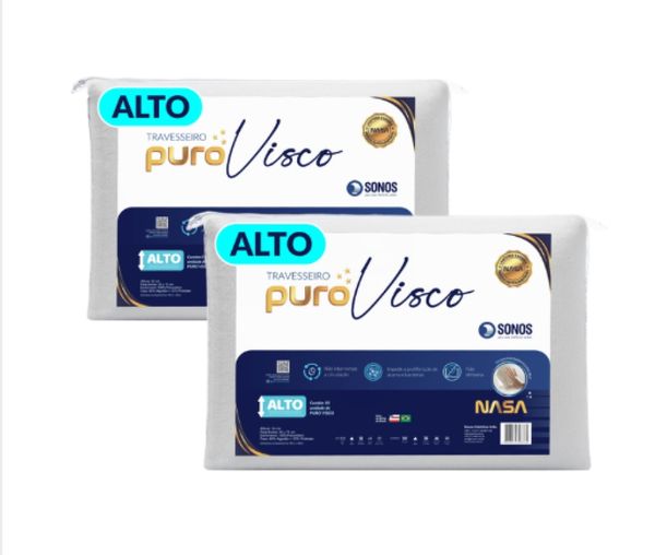 Kit 2 Travesseiros Sonos Puro Visco Nasa Alto 14cm