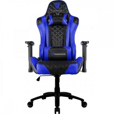 Cadeira Gamer TGC12 em Poliuretano com Fibra de Carbono, Encosto Reclinável 135° e Almofadas Azul