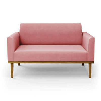 Sofá Namoradeira Base De Madeira Fixa Castanho Marisa Suede D03 - D?rossi Cor Rose
