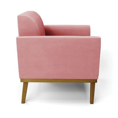 Sofá Namoradeira Base De Madeira Fixa Castanho Marisa Suede D03 - D?rossi Cor Rose