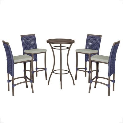 Mesa Bistrô 4 Banquetas Roma Marrom Corda Náutica 3 Trama Azul