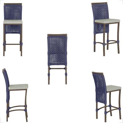 Mesa Bistrô 4 Banquetas Roma Marrom Corda Náutica 3 Trama Azul