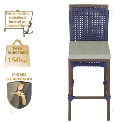 Mesa Bistrô 4 Banquetas Roma Marrom Corda Náutica 3 Trama Azul