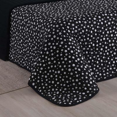 Kit Cobre Leito Colcha Polly King 3 Peças Malha 100% Algodão Estampa Bolinhas - Preto