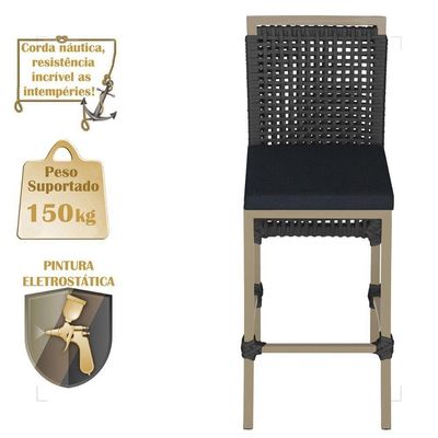 Mesa Bistro E 2 Banquetas Roma Fendi Corda Náutica 12 Preta