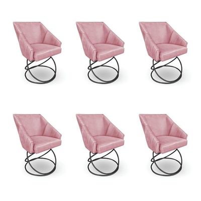Kit 6 Poltronas Luxo Alana Veludo Rosê Base Luxo Preto - Pallazio
