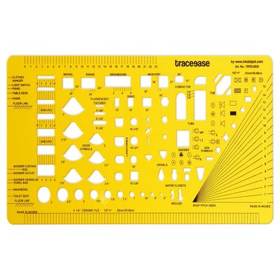 Estêncil Traceease para Plantas Arquitetônicas e Símbolos de Cozinha e Banheiro, para Profissionais, 39,3 x 19,6 cm - IBA Crafts Amarelo