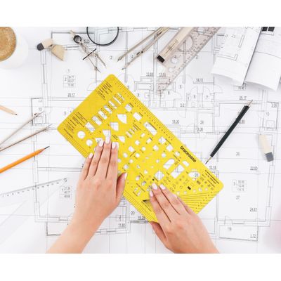 Estêncil Traceease para Plantas Arquitetônicas e Símbolos de Cozinha e Banheiro, para Profissionais, 39,3 x 19,6 cm - IBA Crafts Amarelo