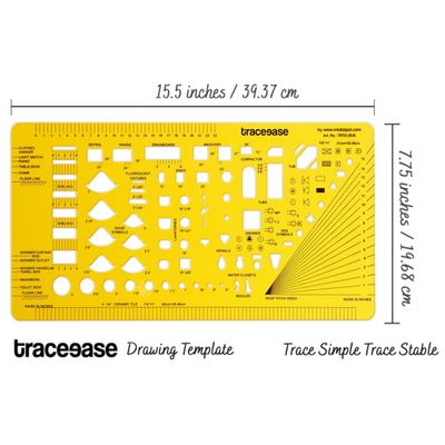 Estêncil Traceease para Plantas Arquitetônicas e Símbolos de Cozinha e Banheiro, para Profissionais, 39,3 x 19,6 cm - IBA Crafts Amarelo
