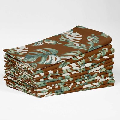 Jogo com 12 Guardanapos Designer Algodão-Canvas 51cm, Estampa Folhas Tropicais Marrom, Duráveis/Absorventes, Lavável à Máquina - Vargottam 50,8 Cm × 50,8 Cm – Pacote Com 12 Peças / Marrom