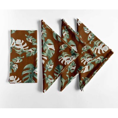 Jogo com 12 Guardanapos Designer Algodão-Canvas 51cm, Estampa Folhas Tropicais Marrom, Duráveis/Absorventes, Lavável à Máquina - Vargottam 50,8 Cm × 50,8 Cm – Pacote Com 12 Peças / Marrom