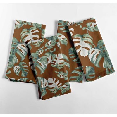 Jogo com 12 Guardanapos Designer Algodão-Canvas 51cm, Estampa Folhas Tropicais Marrom, Duráveis/Absorventes, Lavável à Máquina - Vargottam 50,8 Cm × 50,8 Cm – Pacote Com 12 Peças / Marrom
