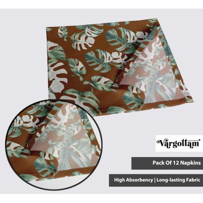 Jogo com 12 Guardanapos Designer Algodão-Canvas 51cm, Estampa Folhas Tropicais Marrom, Duráveis/Absorventes, Lavável à Máquina - Vargottam 50,8 Cm × 50,8 Cm – Pacote Com 12 Peças / Marrom