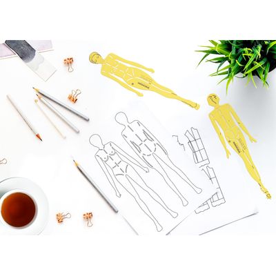 Kit 2 Moldes Traceease Figura Humana Feminina Frontal e Posterior para Ilustração, Estudos de Proporção e Apoio ao Desenho - Inkdotpot 30,48 Cm / Amarelo