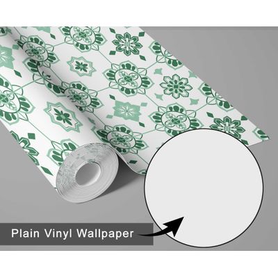 Adesivo de Parede Removível Estilo Vintage Impermeável, Mosaico Floral para Backsplash/Cozinha, Rolo Vinílico Autoadesivo - Verde - S4sassy 63,5 cm (L) × 914,4 cm (C) / Verde - Vinil Texturizado